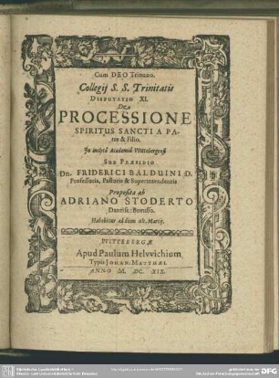 De Processione Spiritus Sancti A Patre & Filio Proposita ab Adriano Stoderto