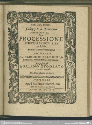 De Processione Spiritus Sancti A Patre & Filio Proposita ab Adriano Stoderto