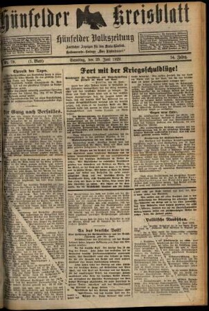 Erste Ausgabe vom Samstag, den 29. Juni 1929.