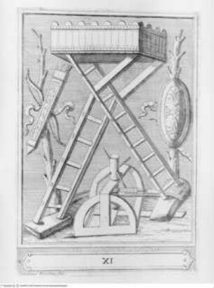 Memorie concernenti la città di Urbino dedicate alla Sagra Real Maestà di Giacomo III Re della Gran Bretagna, Belagerungsmaschine; (Blatt 11)