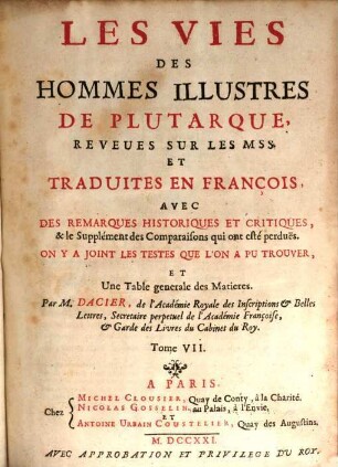 Les Vies Des Hommes Illustres De Plutarque, 7