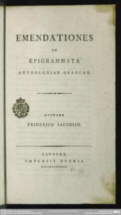 Emendationes In Epigrammata Anthologiae Graecae