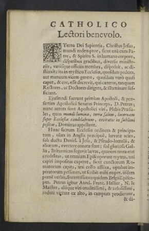 Catholico lectori benevolo.