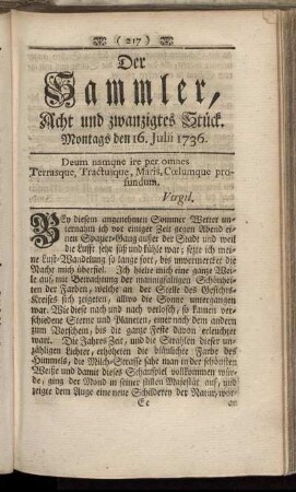 Acht und Zwanzigstes Stück. Montags den 16. Julii 1736.