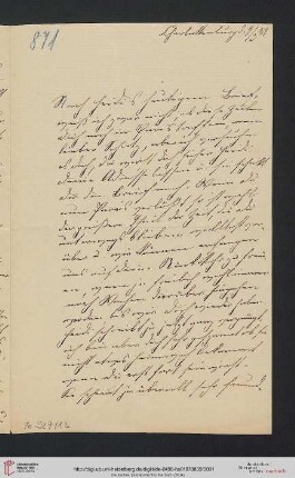 Briefwechsel Theodor Mommsen und Marie Mommsen geb.  Brief von Marie Mommsen an Theodor Mommsen