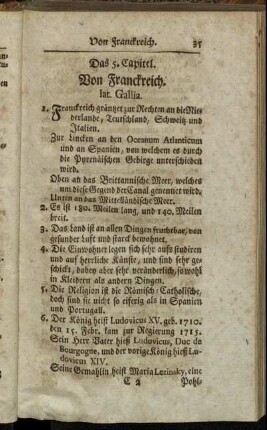Das 5. Capitel. Von Franckreich. lat. Gallia.