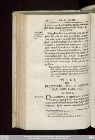 Tit. XII. De Presbyteris Iuxta Doctrinam Iuris Canonici.