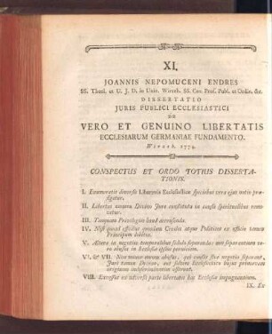 XI. Joannis Nepomuceni Endres ... De Vero Et Genuino Libertatis Ecclesiarum Germaniae Fundamento