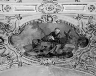 Der heilige Benedikt von Nursia im Gebet (vor seiner Höhle?)