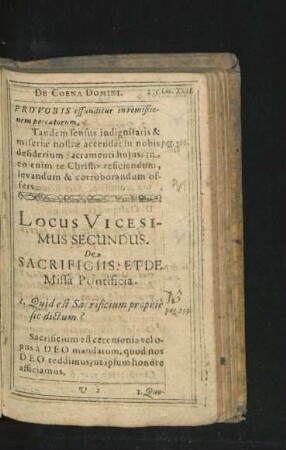 Locus Vicesimus Secundus. De Sacrificiis Et De Missa Pontificia.