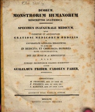 Duorum monstrorum humanorum descriptio anatomica : specimen inaugurale medicum ; accedunt duae tabulae aeneae