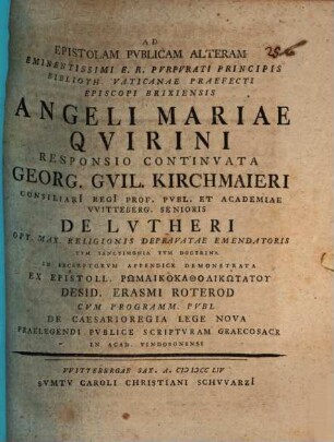 Ad Epistolam Pvblicam Alteram Eminentissimi E. R. Pvrpvrati Principis ...