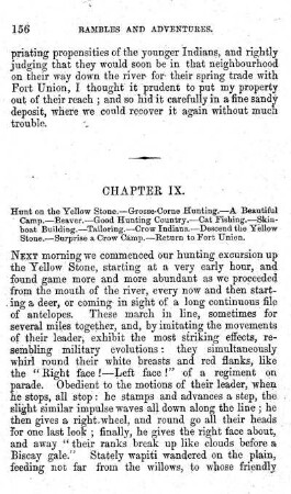 Hunt on the Yellow Stone - Grosse-Corne Hunting. - A Beautiful Camp. - Beaver. - Good Hunting Country. - Cat Fishing. - Skin-boat Building. - Tailoring. - Grow Indians. - Descend the Yellow-Stone. - Surprise a