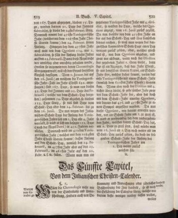 Das Fünffte Capitel, Von dem Julianischen Christen-Calender.