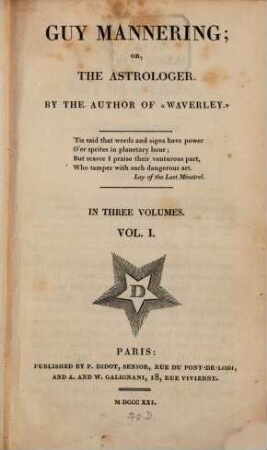 Guy Mannering, or, the astrologer : in three volumes, 1