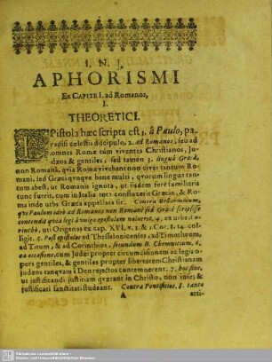 Aphorismi Ex Capite I. ad Romanos