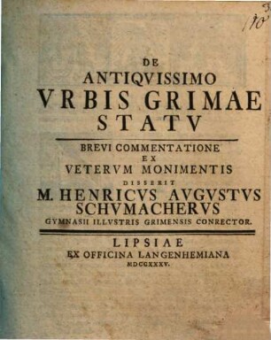 De Antiquissimo Urbis Grimae Statu