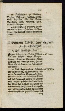II. Besondere Tabelle, derer einzelnen Kreise insonderheit.