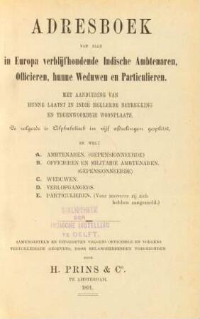 2.1891: Adresboek van alle in Europa verblijfhoudende Indische ambtenaren, officieren en weduwen