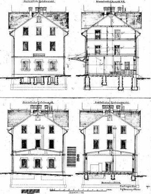 Reichenbach (Fils): Empfangsgebäude Verwaltungsgebäude Querschnitte,Giebelansichten