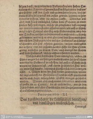 Propositio XL. Das durchbrechen in die Lauffgräben verrichten/ und demselbigen wiederstehen.