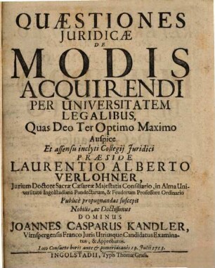Quaestiones iur. de modis acquirendi per universitatem legalibus