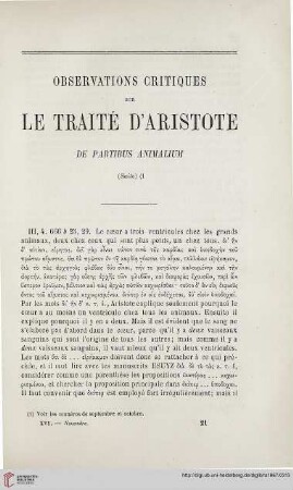 N.S. 16.1867: Observations critiques sur le traité d'Aristote de partibus animalium, [3]