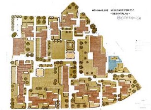 Hansjakob, Gottfried; Diverse Projekte und Themen zur Büroarbeit von Hansjakob Landschaftsarchitekten - Wohnanlage Mühlbaurstrasse, München-Bogenhausen (Lageplan)