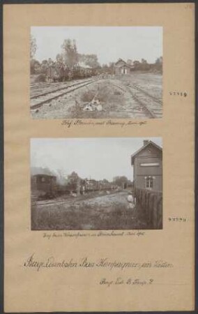 Im Westen: Bahnhof Plomion mit Bauzug