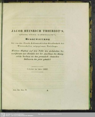 Jacob Heinrich Thieriot's ... Beantwortung der ...Preisfrage