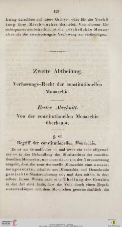 Zweite Abtheilung: Verfassungs-Recht der constitutionellen Monarchie