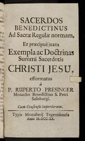 1-76, Sacerdos Benedictinus