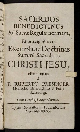 1-76, Sacerdos Benedictinus