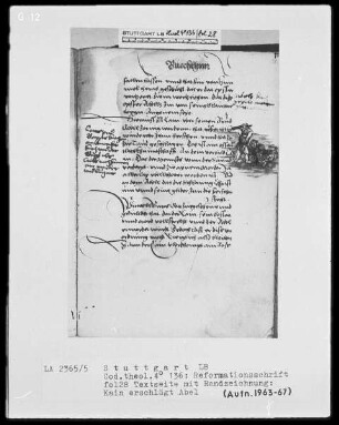 Reformationsschrift mit antipäpstlichen Spottversen — Kain erschlägt Abel, Folio 28recto