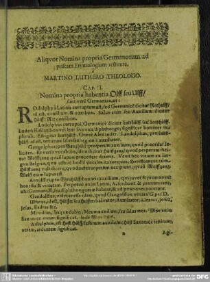 Aliquot Nomina propria Germanorum ad priscam Etymologiam restituta, à Martino Luthero Theologo