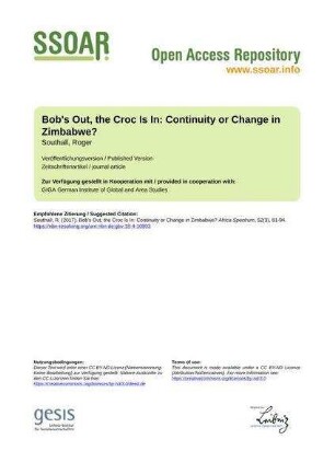 Bob's Out, the Croc Is In: Continuity or Change in Zimbabwe?