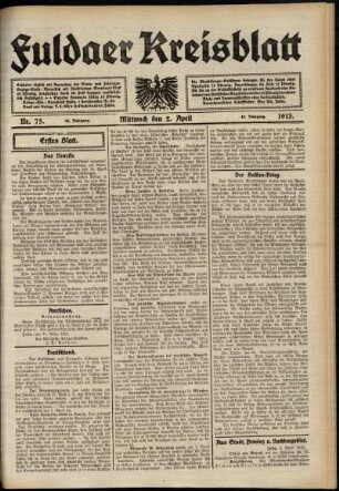 Erste Ausgabe vom Mittwoch, den 02. April 1913.