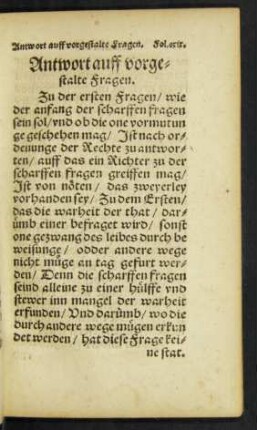 Antwort auff vorgestalte Fragen.