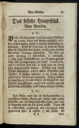 Das sechste Hauptstück. Von Briefen.