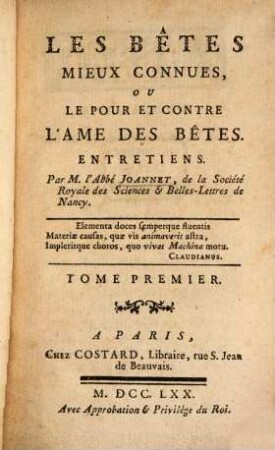 Les Bêtes Mieux Connues Ou Le Pour Et Contre L'Ame Des Bêtes : Entretiens, 1