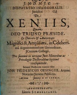 Disputatio Inauguralis Juridica De Xeniis