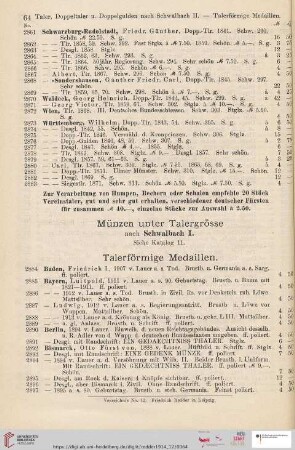 Talerförmige Medaillen (Nr. 2884 - 2943)