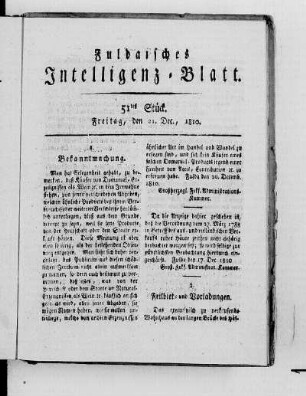 51tes Stück, Ausgabe vom 21. Dec. 1810