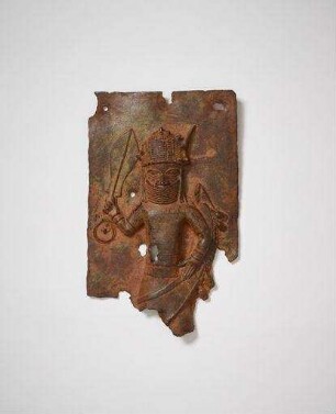 Bronzeplatte: Mann mit eben, Perlenhaube u. -halskrause