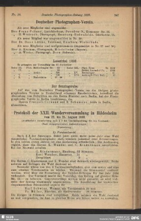 Protokoll der XXII. Wanderversammlung in Hildesheim