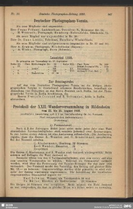 Protokoll der XXII. Wanderversammlung in Hildesheim