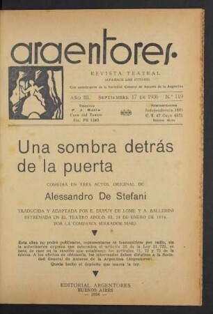 1936011900: Una sombra detrás de la puerta : comedia en tres actos