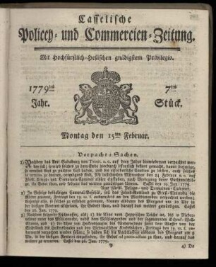 7tes Stueck, Montag den 15ten Februar. 1779