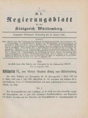 Donnerstag, den 20. Januar 1898-Freitag, den 30. Dezember 1898 = No. 1-22