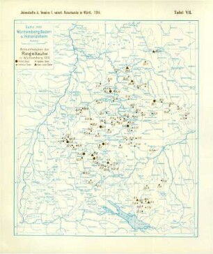 Tafel II: Karte von Württemberg, Baden und Hohenzollern: Ankunftsdaten der Ringeltaube in Württemberg 1910